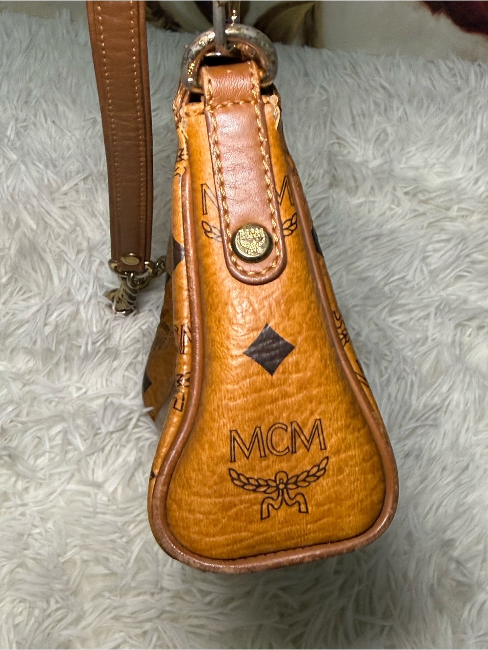 MCM Visetos Cognac Mini Chain Shoulder Bag - Picture 5 of 13